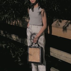 Zara Leather-Trimmed Rattan Bag